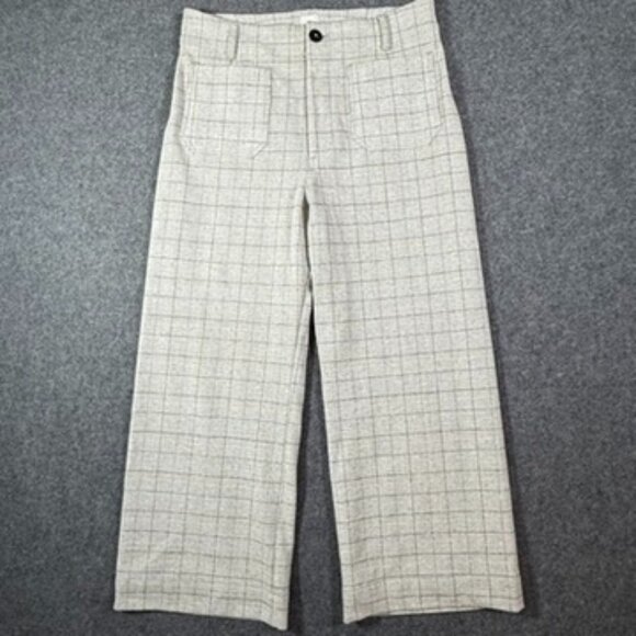 Maeve Anthropologie Womens Colette Wide Leg Crop Pants Knit Grey Plaid Sz 32 Lux